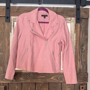 Ann Taylor Pink Leather Jacket with Silver Accents